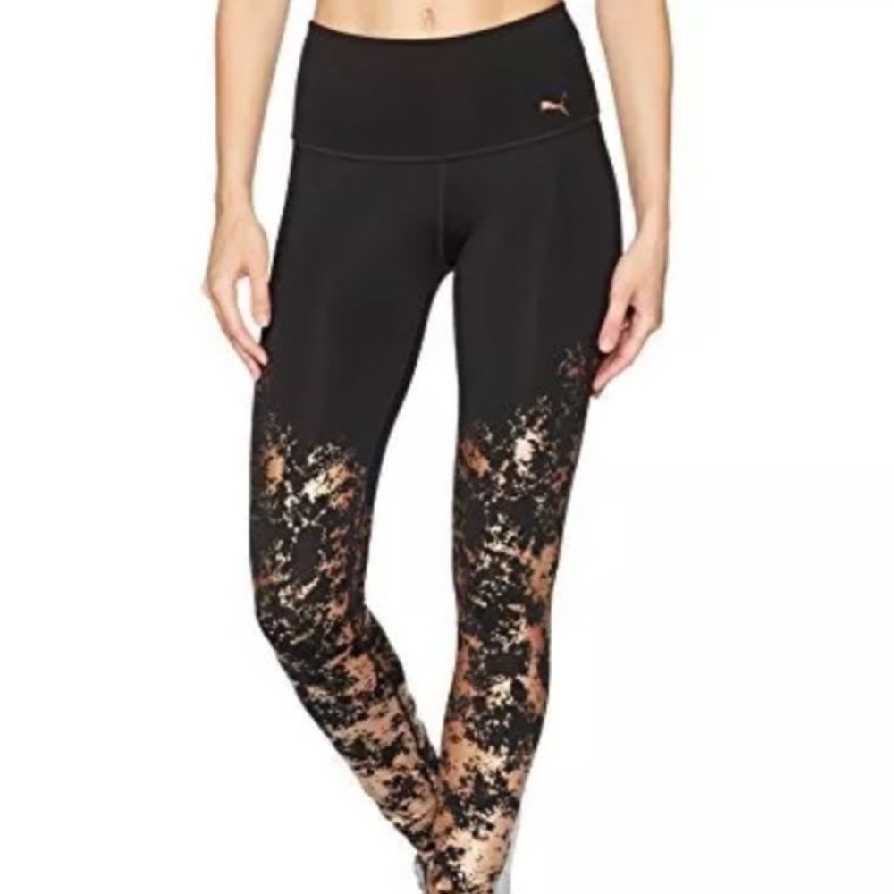 Brand New Puma Women's Black and Metallic Gold Leggings